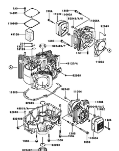 Kawasaki Fh721v-Bs24 Cylinder And Crankcase Diagram and Parts List for M54-KW 53AI8CT4050-25HP Cub Cadet Lawn Tractor